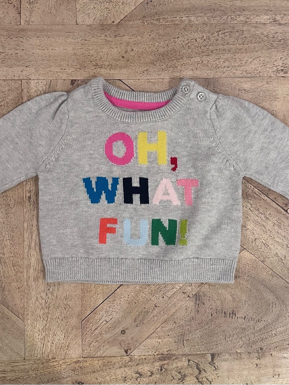 GAP Light Gray Baby Sweater with Pink and Yellow Accents